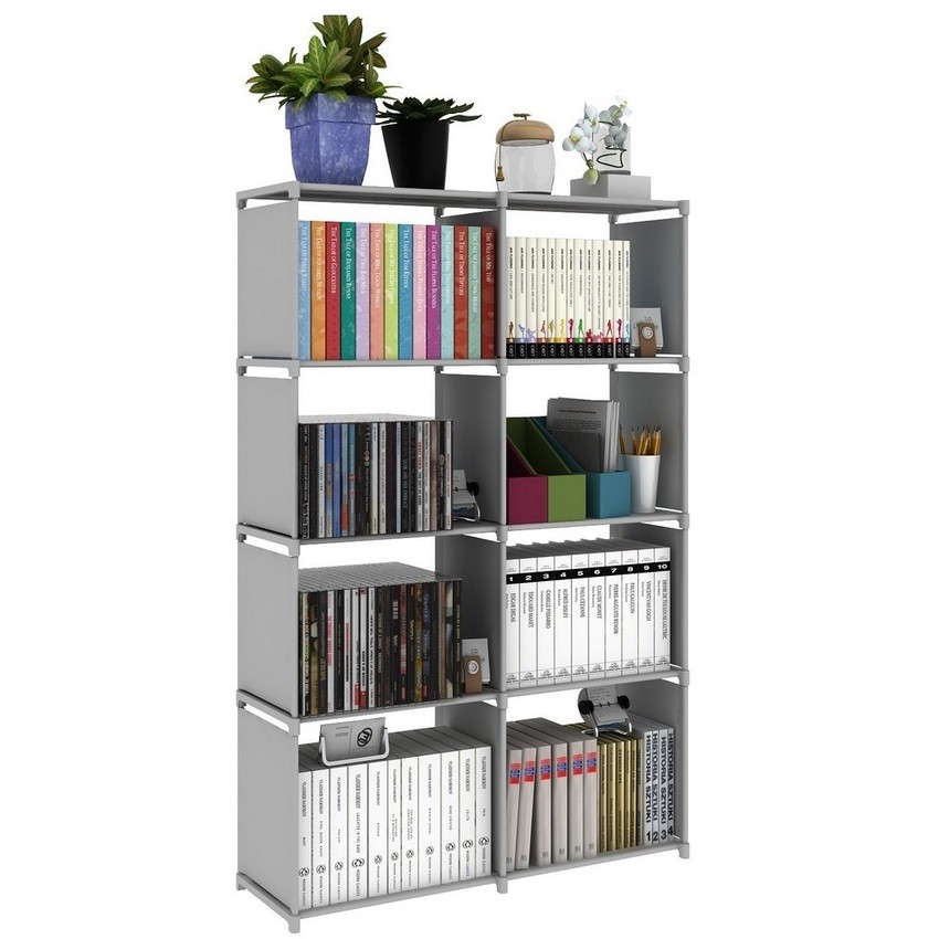 Double Book Storage Rack 5 Tier with 8 Columns (Grey)