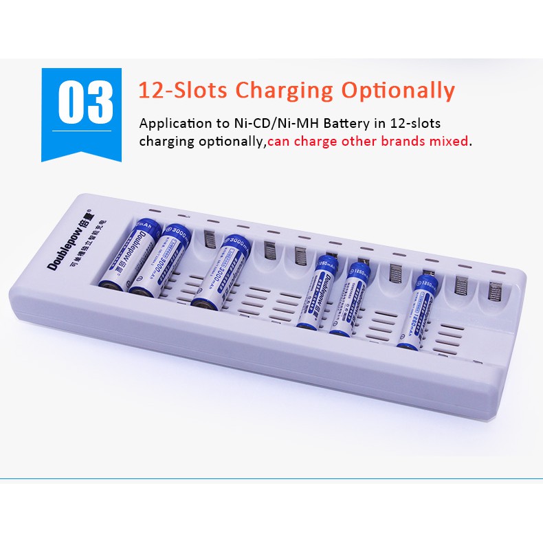 Doublepow Smart Fast Charger 1.2v AA / AAA Rechargeable Battery 12 Slots DP-K1
