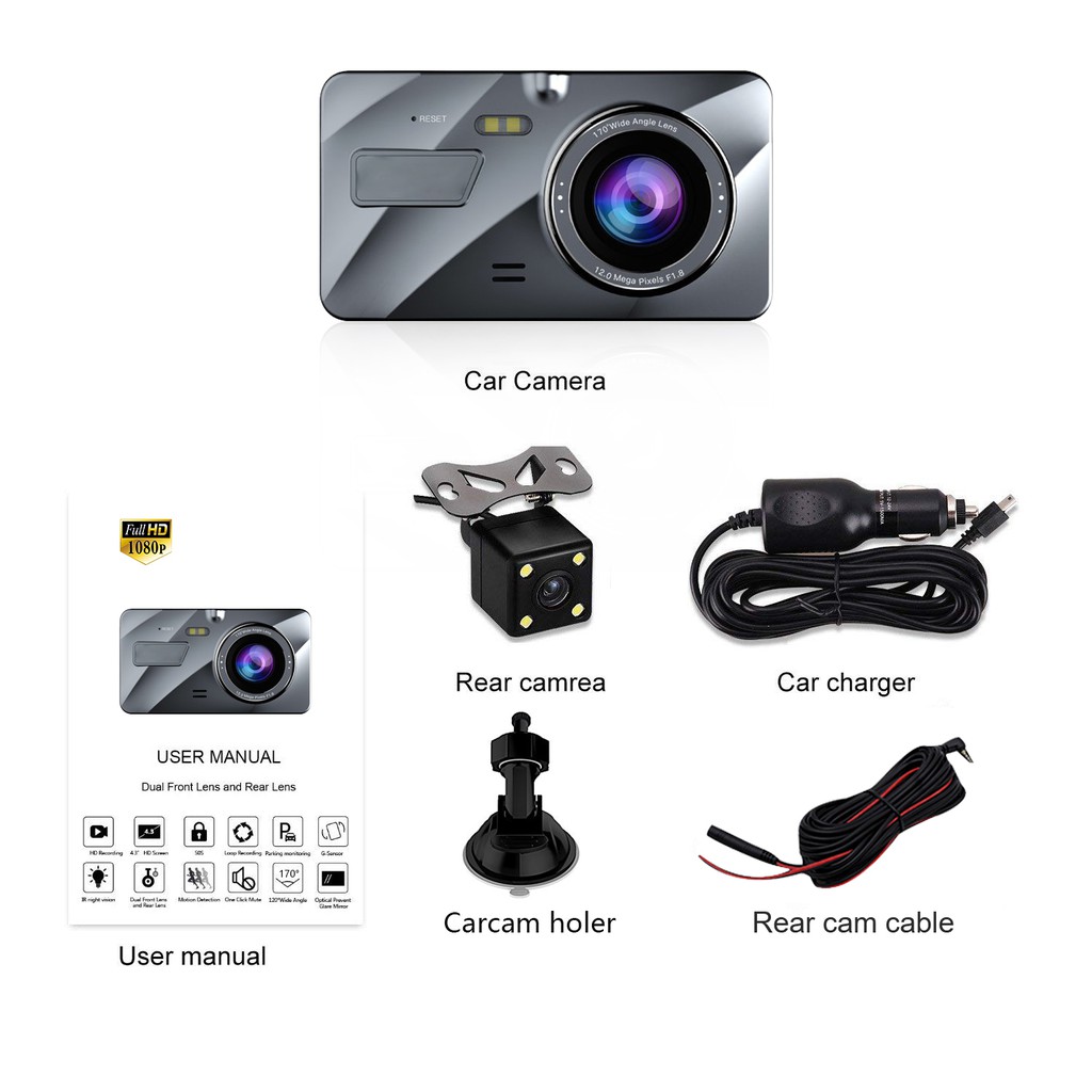 Dual Lens Car Camera Dash Cam Car Dashboard Camera Vehicle On-dash Video Recor