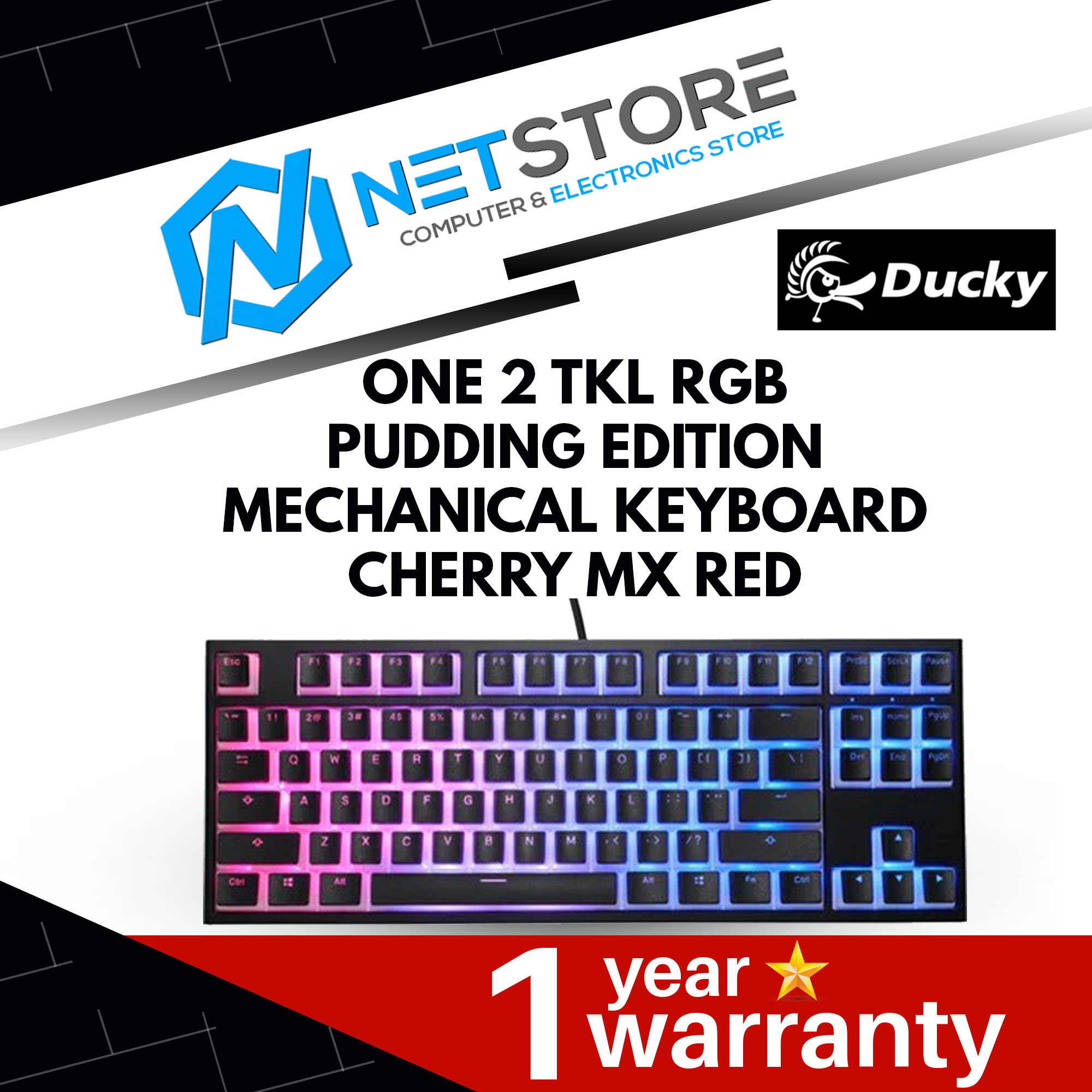 DUCKY ONE 2 TKL RGB PUDDING EDITION MECHANICAL KEYBOARD-CHERRY MX RED