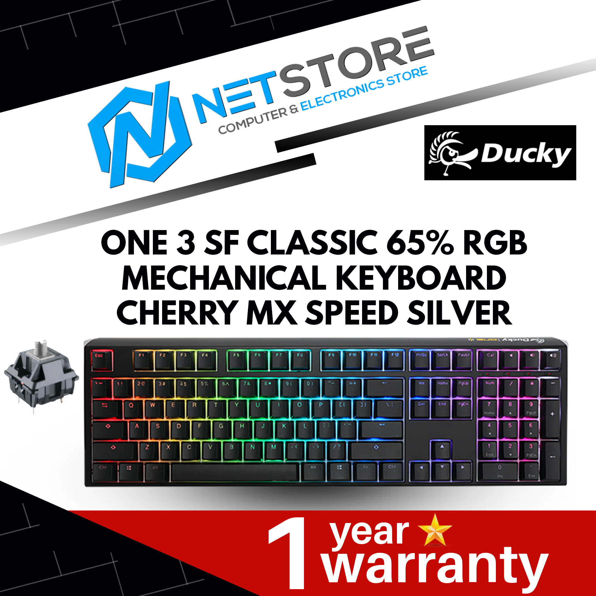 DUCKY ONE 3 SF CLASSIC 65% MECHANICAL KEYBOARD-CHERRY MX SPEED SILVER
