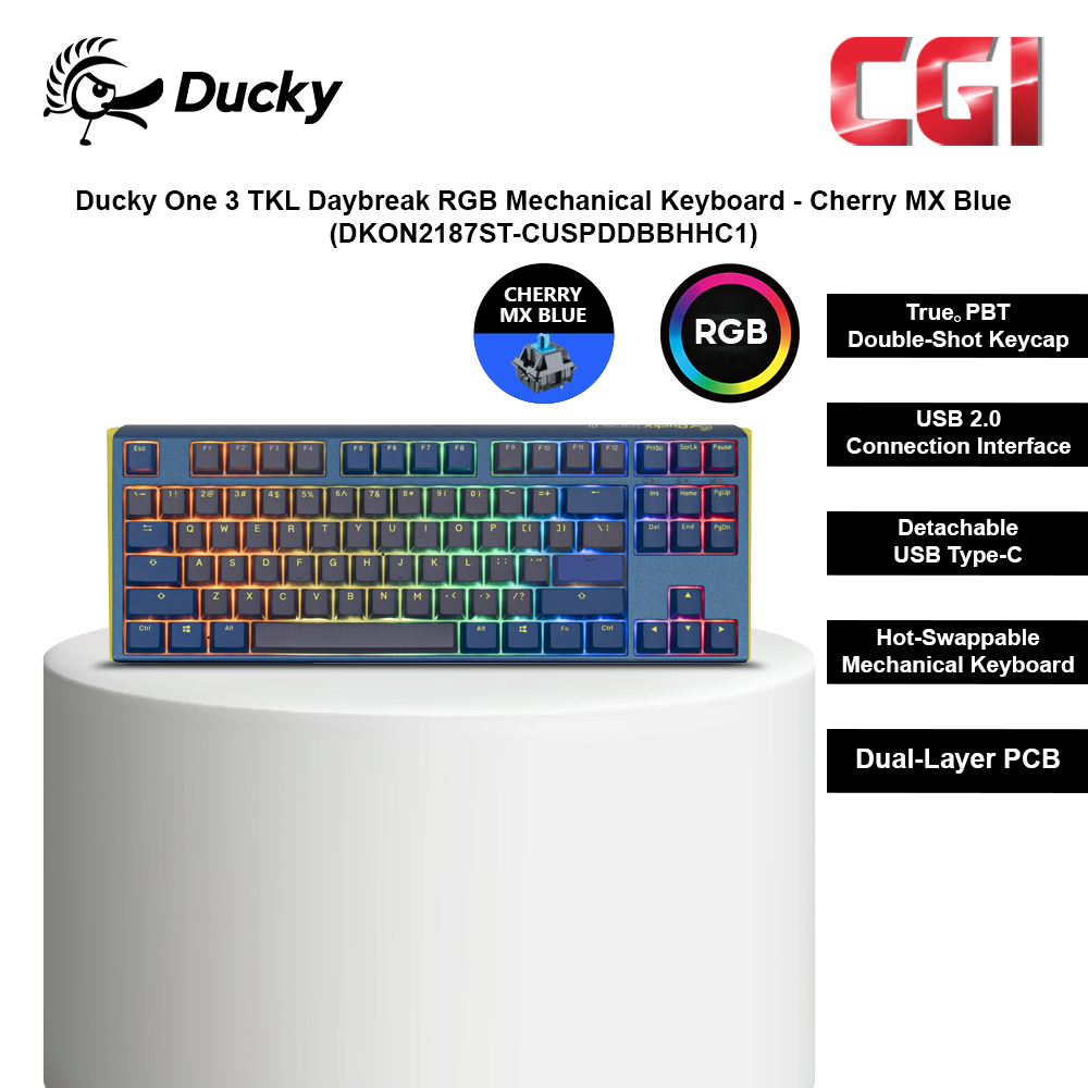 Ducky One 3 TKL Daybreak RGB Mechanical Keyboard - Cherry MX Blue