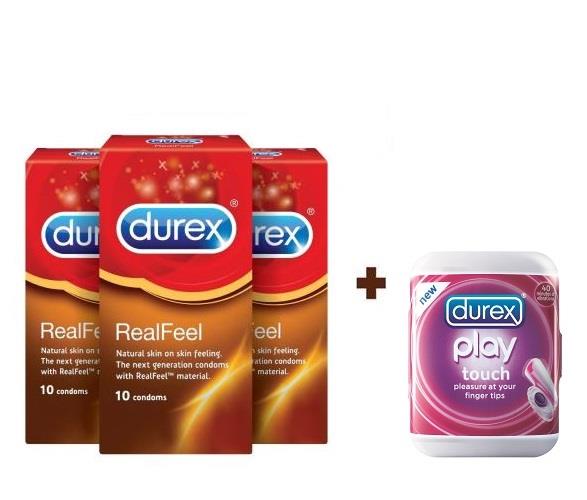 Durex Real Feel 10sX3 Condom + Durex Play Touch Massager