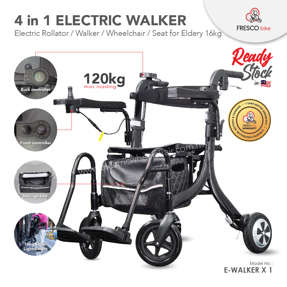 Electric Walker / Wheelchair Lightweight 16kg Multifunction 4 in 1