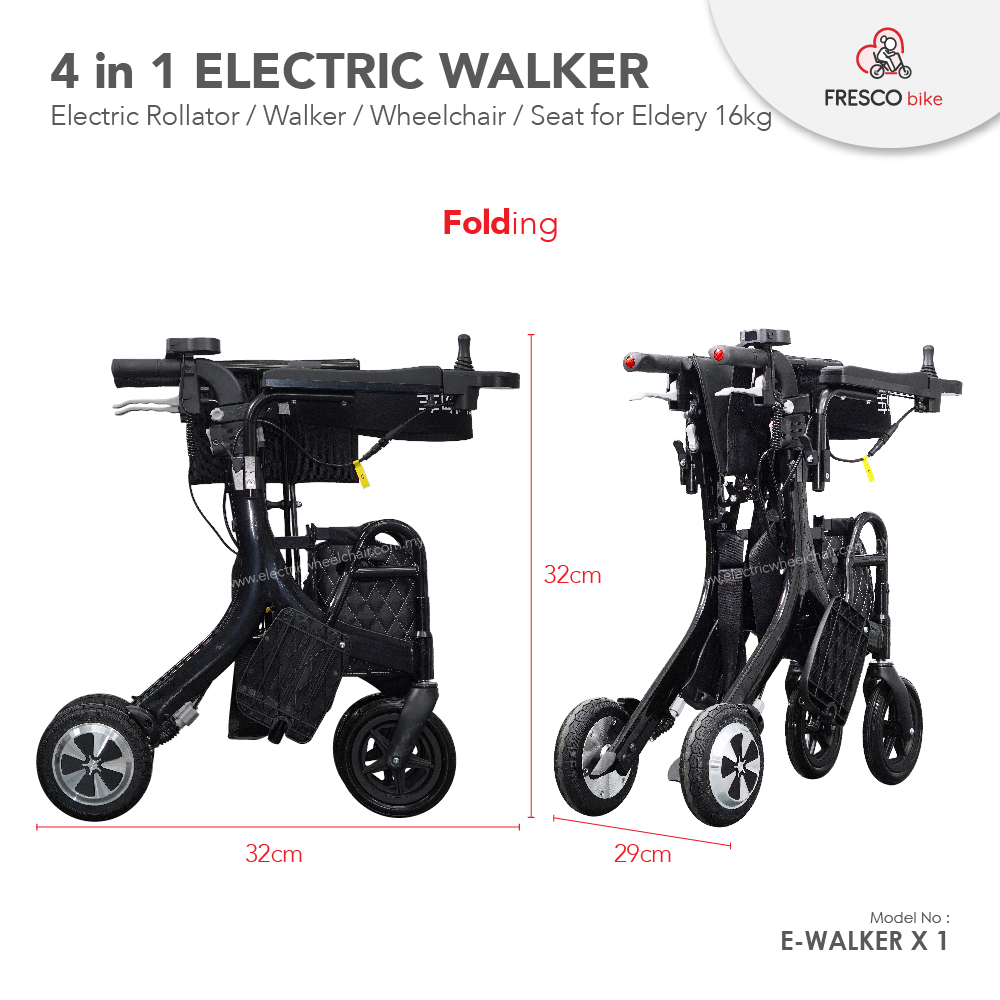 Electric Walker / Wheelchair Lightweight 16kg Multifunction 4 in 1