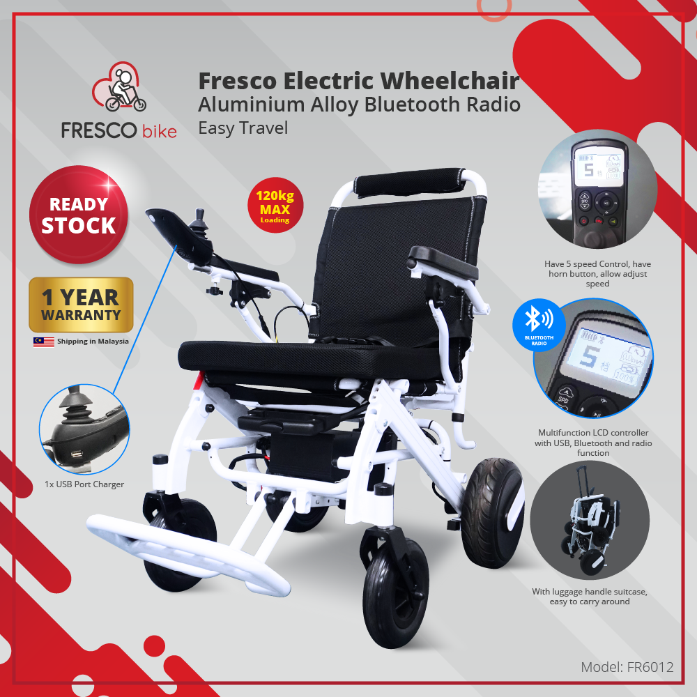 Electric Wheelchair Aluminium Alloy Bluetooth Radio Easy Travel