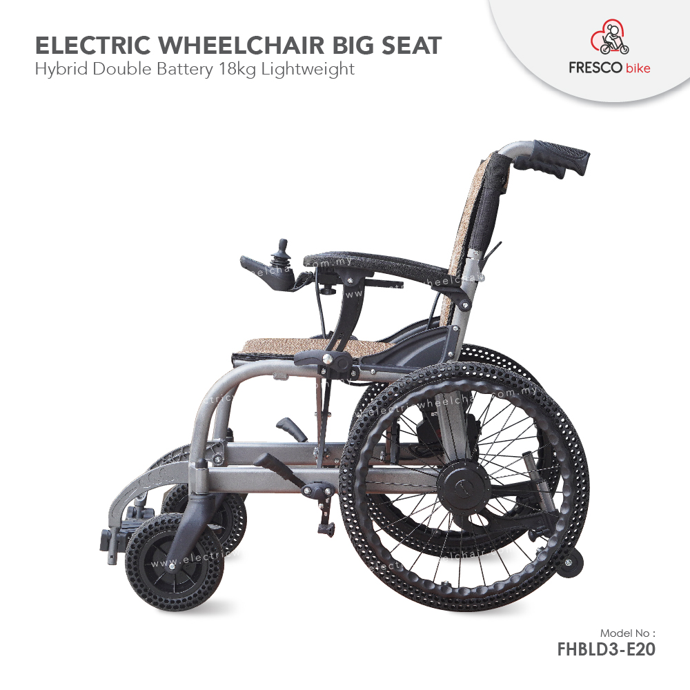 Electric Wheelchair Big Seat Hybrid Double Battery 18kg Lightweight
