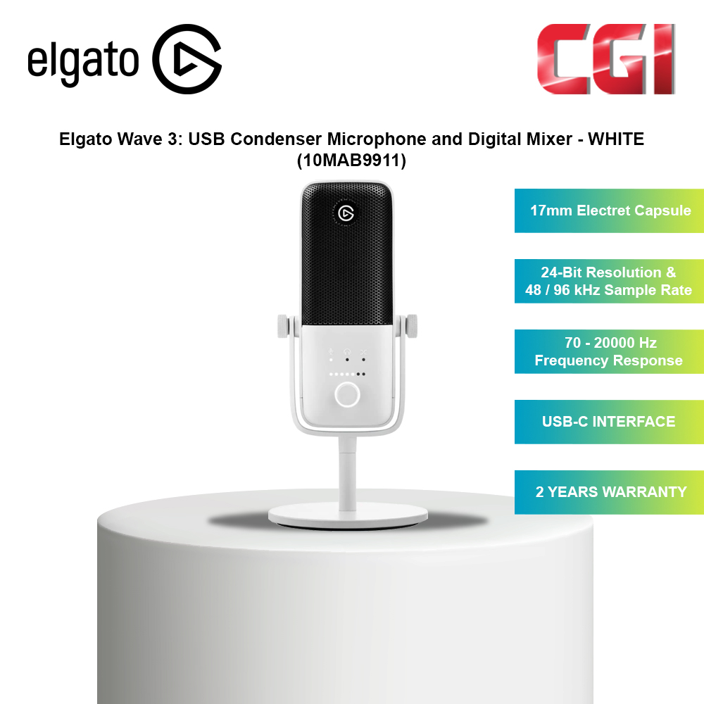 Elgato 3 USB Premium Microphone and Digital Mixing Solution (White)