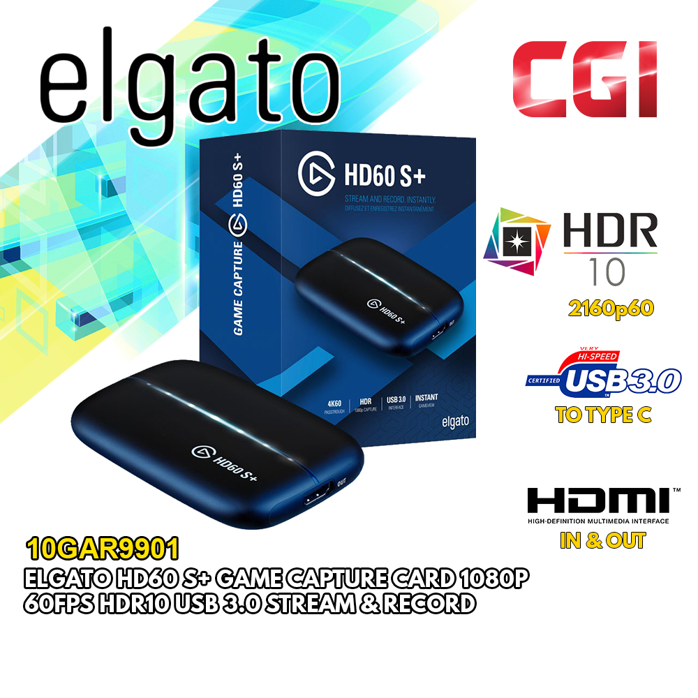 Elgato HD60 S+ Game Capture Card 1080P 60FPS HDR10 USB 3.0 (10GAR9901)