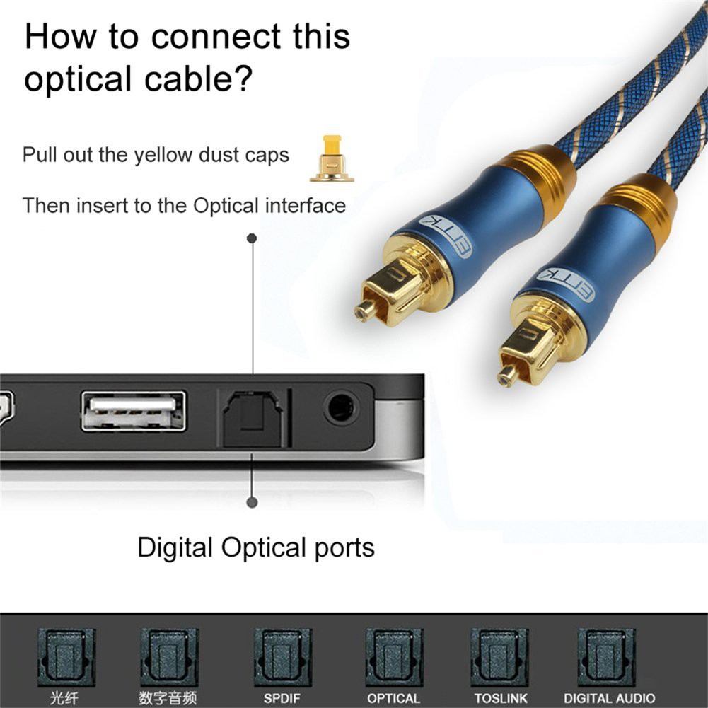EMK Digital Audio SPDIF Toslink Fiber Optical Audio Cable OD6.0 1.5m