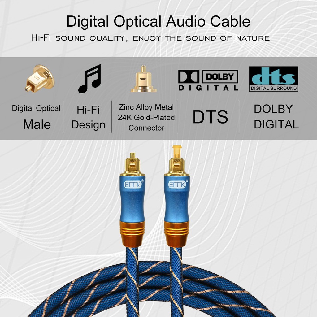 EMK Digital Audio SPDIF Toslink Fiber Optical Audio Cable OD6.0 2m