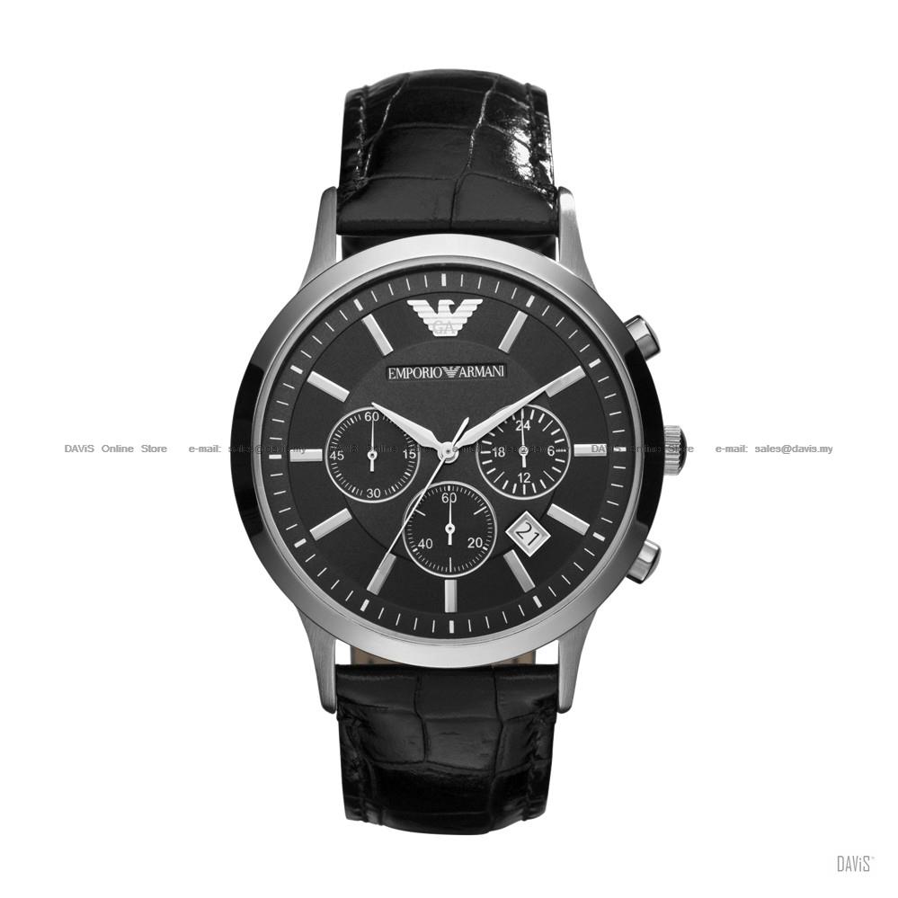 EMPORIO ARMANI AR2447 Men's Classic Chronograph Leather Strap Black