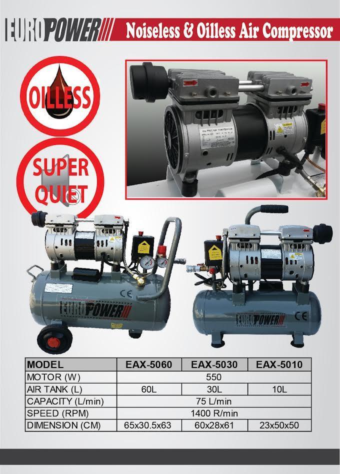 Eurox EAX-5010 550W 10Liter Silent Oil-Free Air Compressor