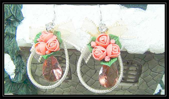 Fashion Handmade Korean Earrings With Maroon Crystals & Red Flowers