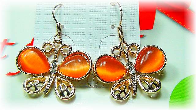 Fashion Handmade Korean Earrings Orange Crystal Butterfly-Like Shape