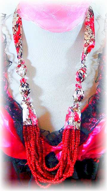 Fashion Handmade Korean Long Necklace With Maroon Satin Flower Design