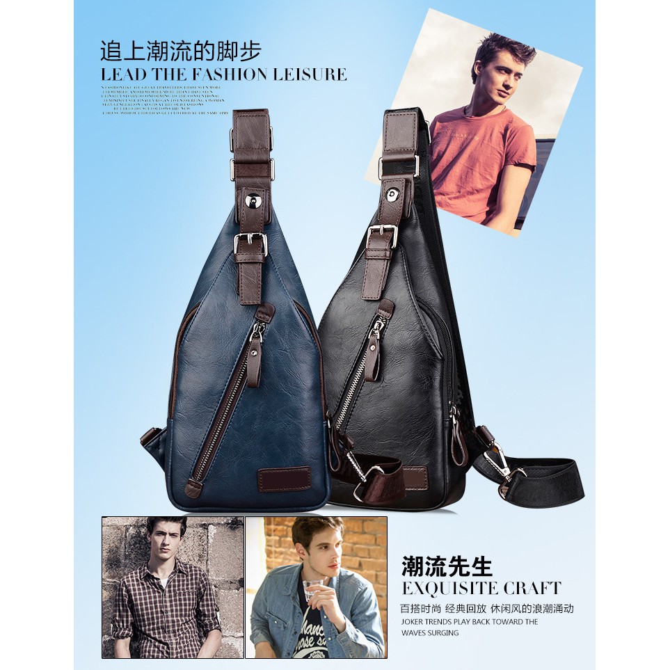 New Fashion Men PU Leather Sling Shoulder Cross Body Bag