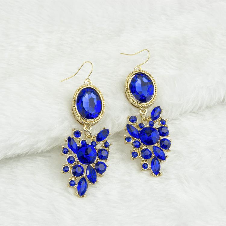 Fashion Stones Inlaid Hook Earrings BLUE