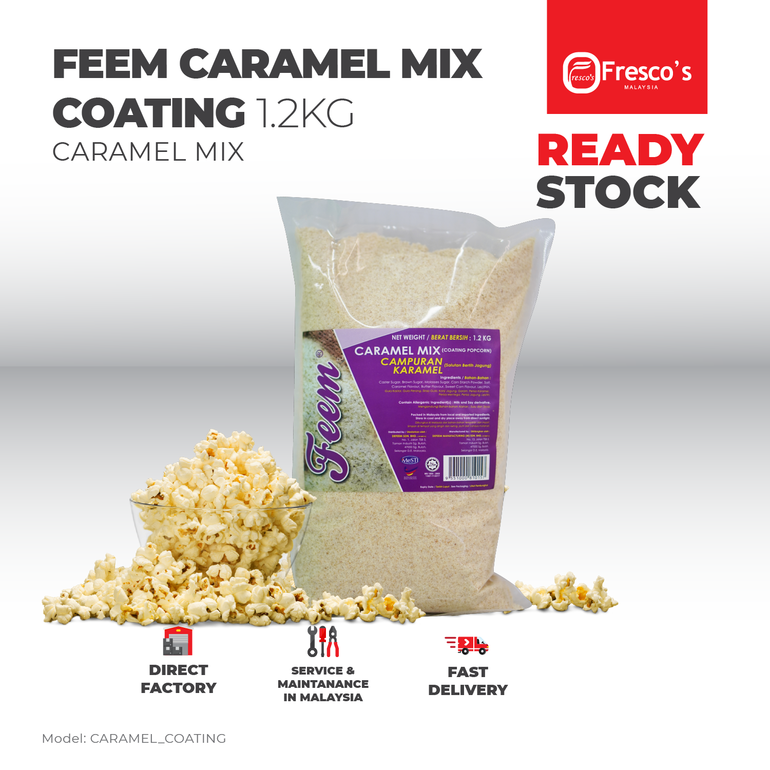 FEEM Caramel Mix Popcorn Coating 1.2kg Karamel Campuran