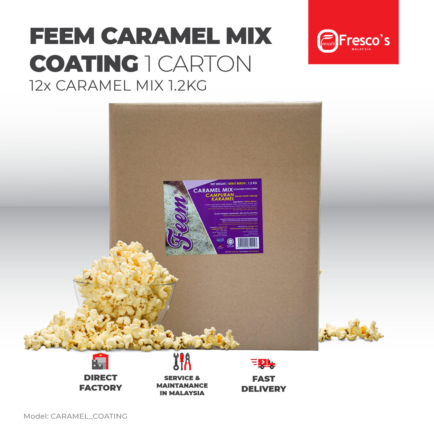 FEEM Caramel Mix Popcorn Coating 1 CARTON Karamel Campuran 1 CARTON