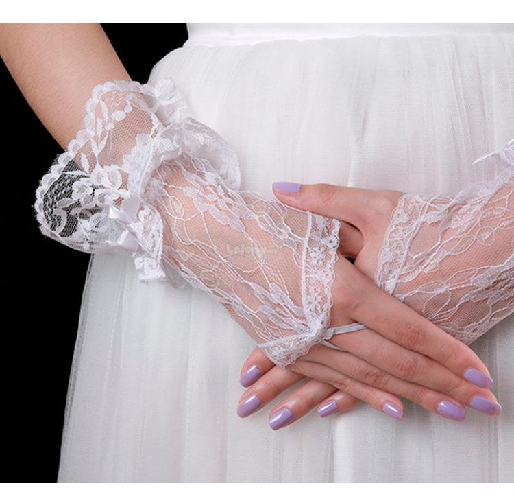Fingerless Sheer Graceful Wedding Wrist Short Lace Glove Hook Finger