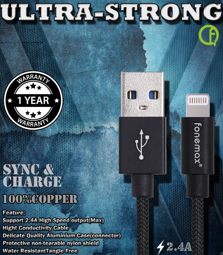 FONEMAX ULTRA-STRONG iphone 2.4AFast Charging Data Cable 0.2m/1.2m/2.0
