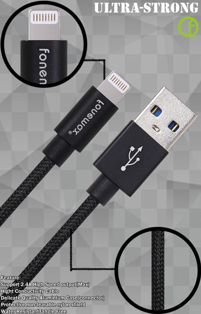 FONEMAX ULTRA-STRONG iphone 2.4AFast Charging Data Cable 0.2m/1.2m/2.0