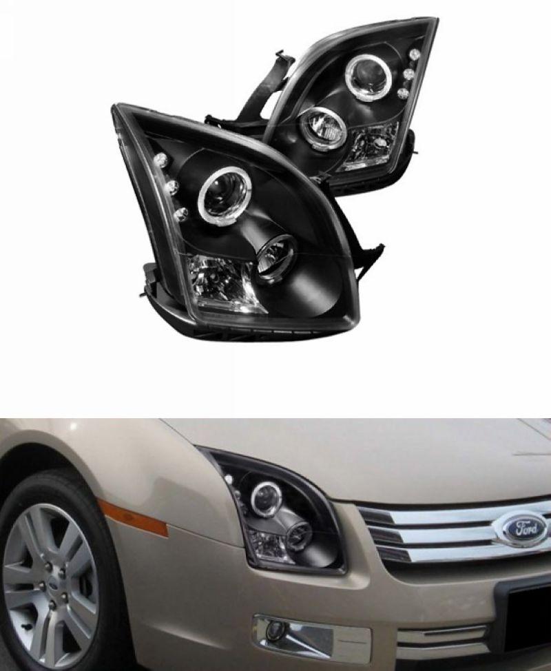 Ford Fusion 06-09 LED Ring Projector Head Lamp Black/Chrome 1-pair