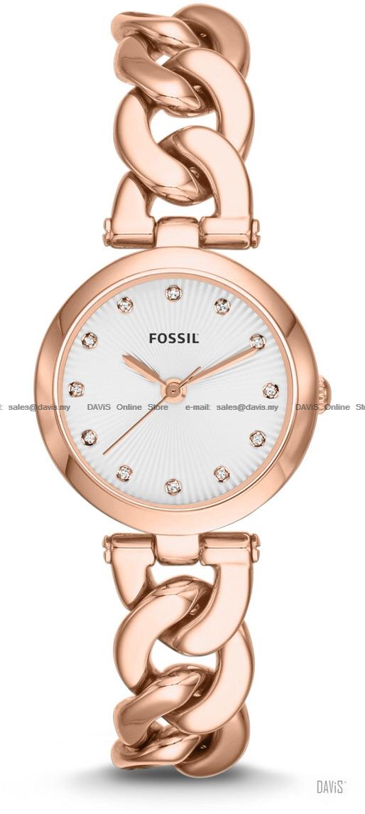 FOSSIL ES3392 Women's Analogue Olive Glitz Twist Bracelet Rose Gold