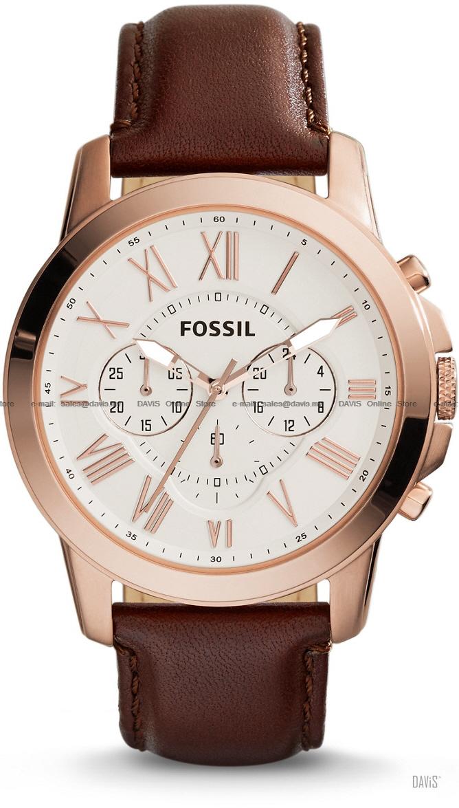 FOSSIL FS4991 Men's Analogue Grant Chronograph Leather Strap Brown