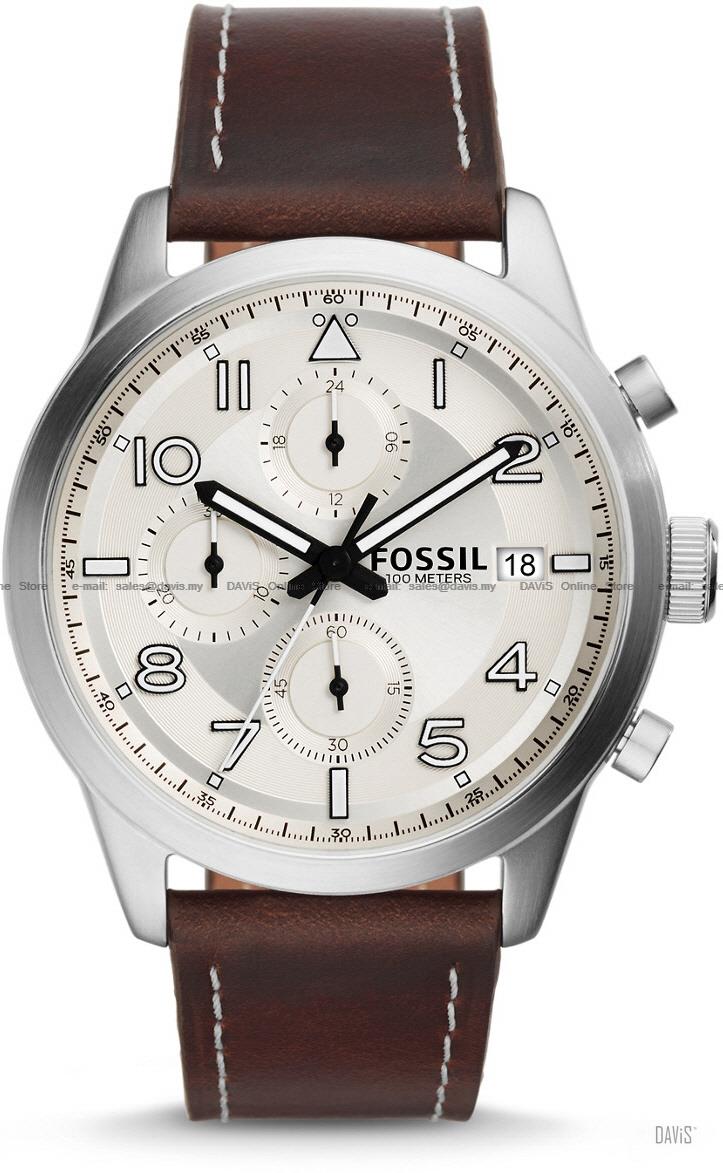 FOSSIL FS5138 Men's Chronograph Leather Strap Silver Brown