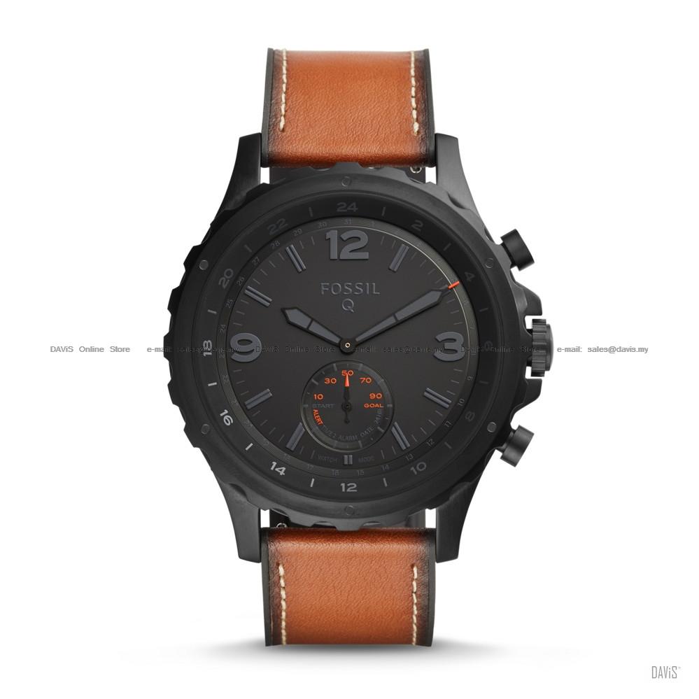 FOSSIL FTW1114 Men's Q Nate Hybrid Smartwatch Leather Strap Dark Brown