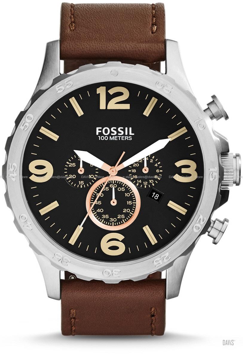 FOSSIL JR1475 Men's Analogue Nate Chronograph Leather Strap Brown