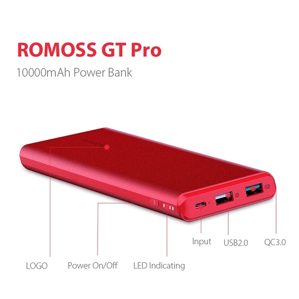 (Free Pouch) Original ROMOSS GT Pro 10000mAh Power Bank