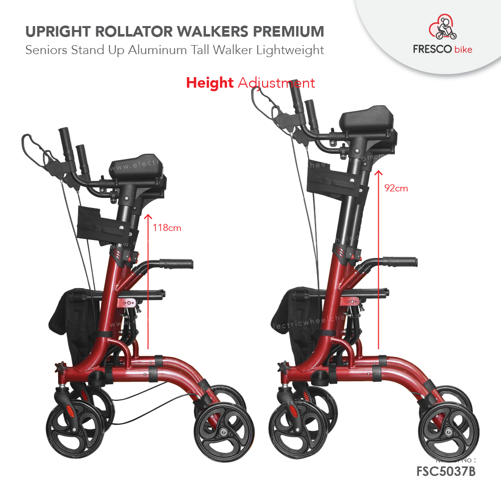 Fresco Upright Rollator Walkers for Seniors Stand Up Aluminum Tall