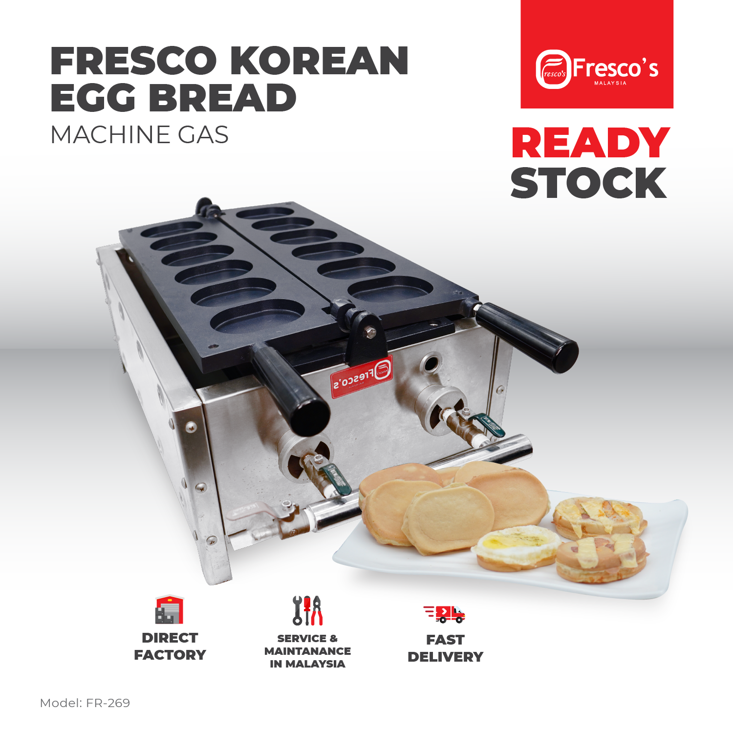 Fresco Waffle Egg Bread Korea Gaeran Bbang Maker Machine Gas
