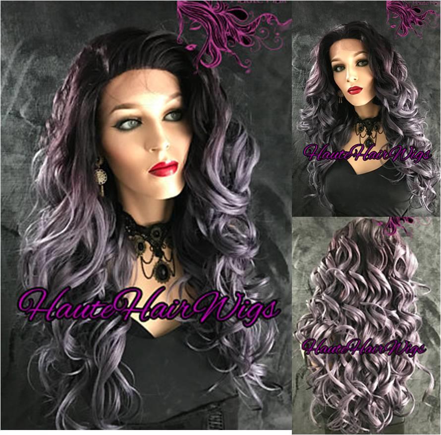Front Lace Wig Ready Stock Ombre Purple Grey Curly Hair 26 Inches