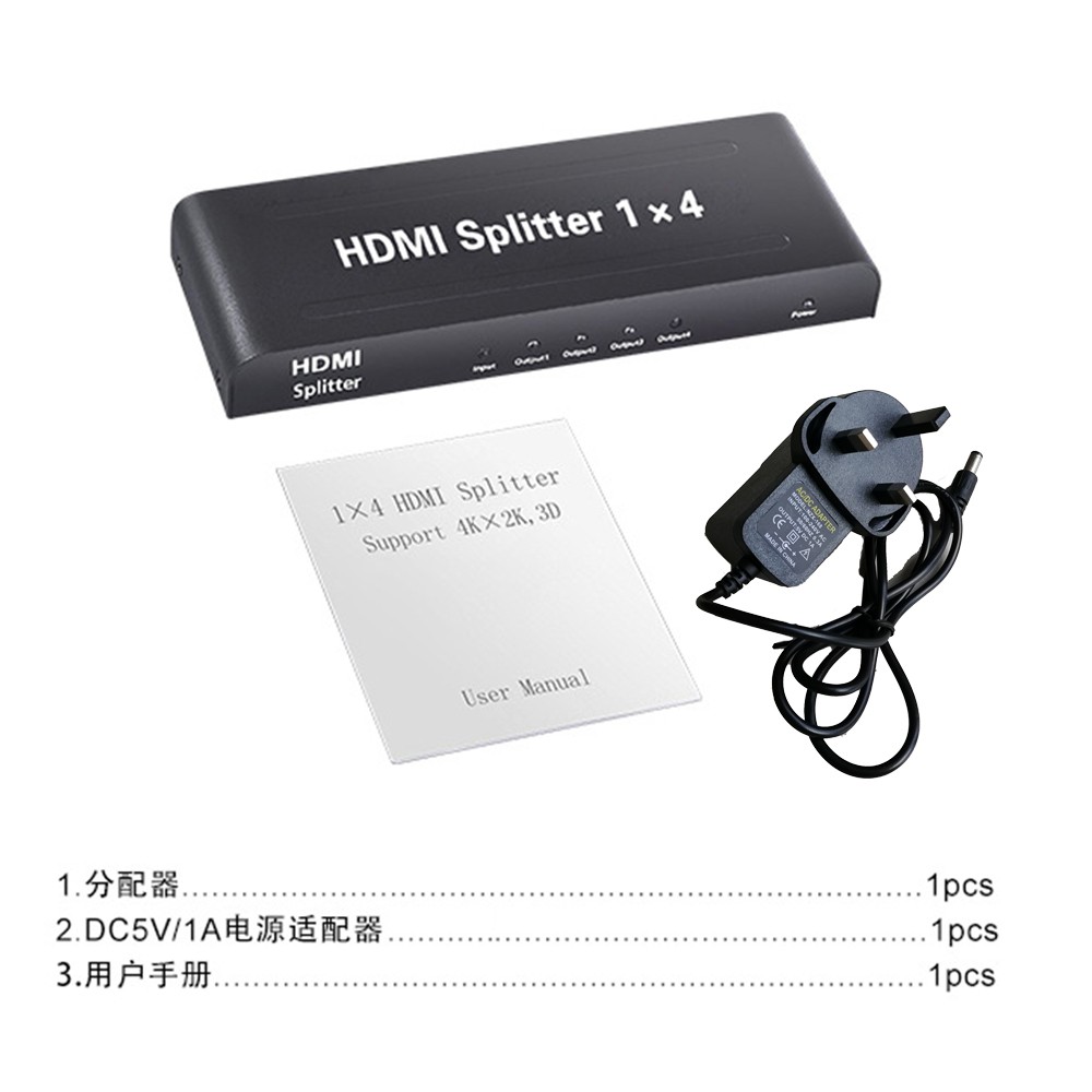 Full HD1080p 4 Port HDMI Splitter 1X4 HDMI 1.4 Video Audio 1 In 4 Out TV Exten