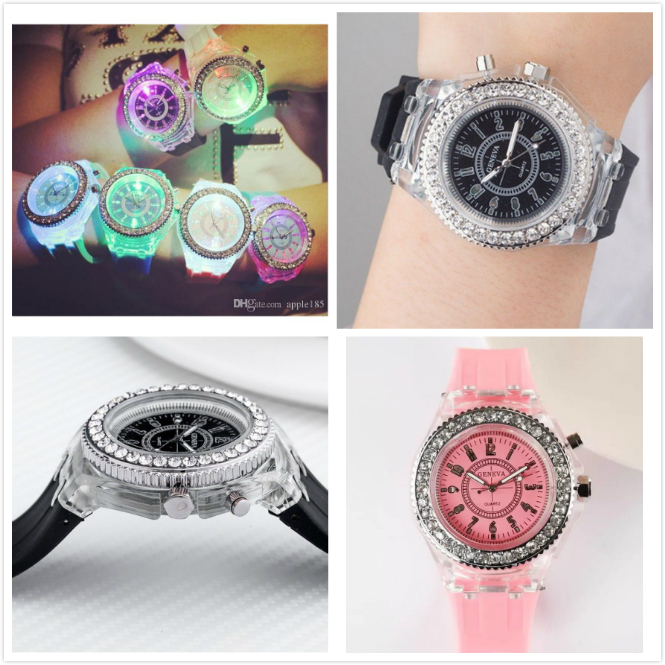 Geneva Ladies Rhinestone LED Big Dial Quartz Wrist Watch + Gift (4 Color)