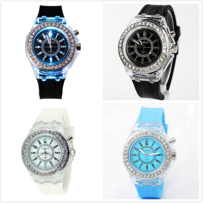 Geneva Ladies Rhinestone LED Big Dial Quartz Wrist Watch + Gift (4 Color)