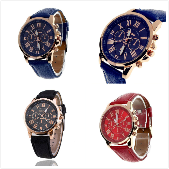 Geneva Women's Fashion Roman Numerals Faux Leather Watch (WITH BOX) - R392
