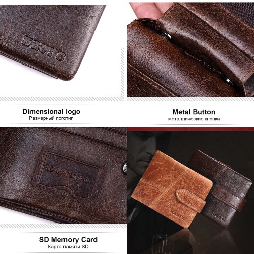 Genuine Cowhide Leather Men Wallet Italy Fashion Coin Purse RFID Blocking