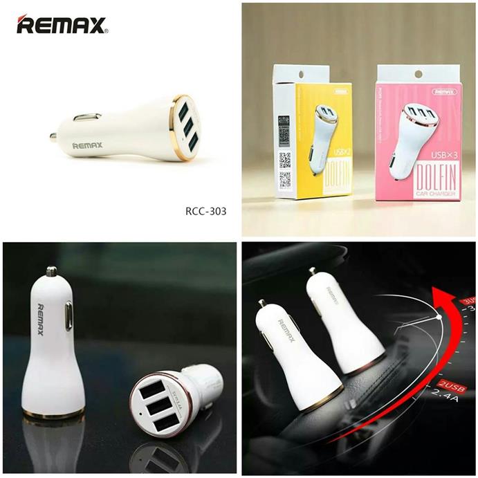 Genuine Remax RCC303 3.4A DOLFIN 3 USB Port Car Charger Adapter