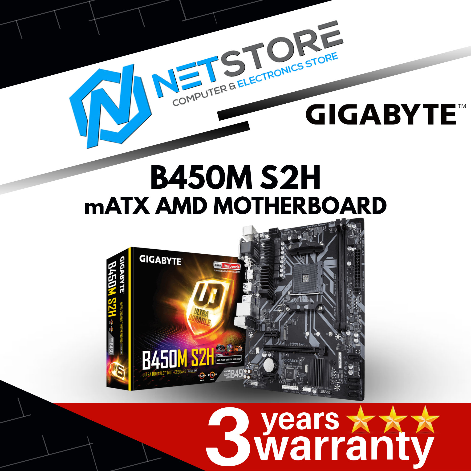 GIGABYTE B450M S2H AMD B450 mATX Ultra Durable Motherboard