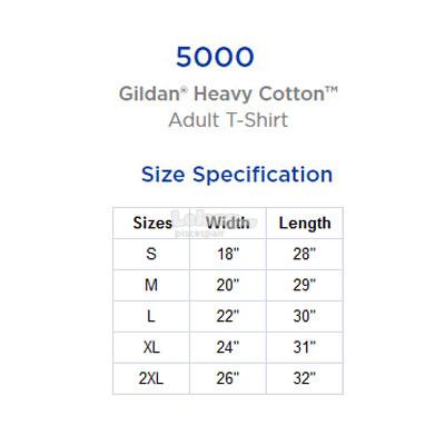 Gildan 5000 Size Chart For T Shirts