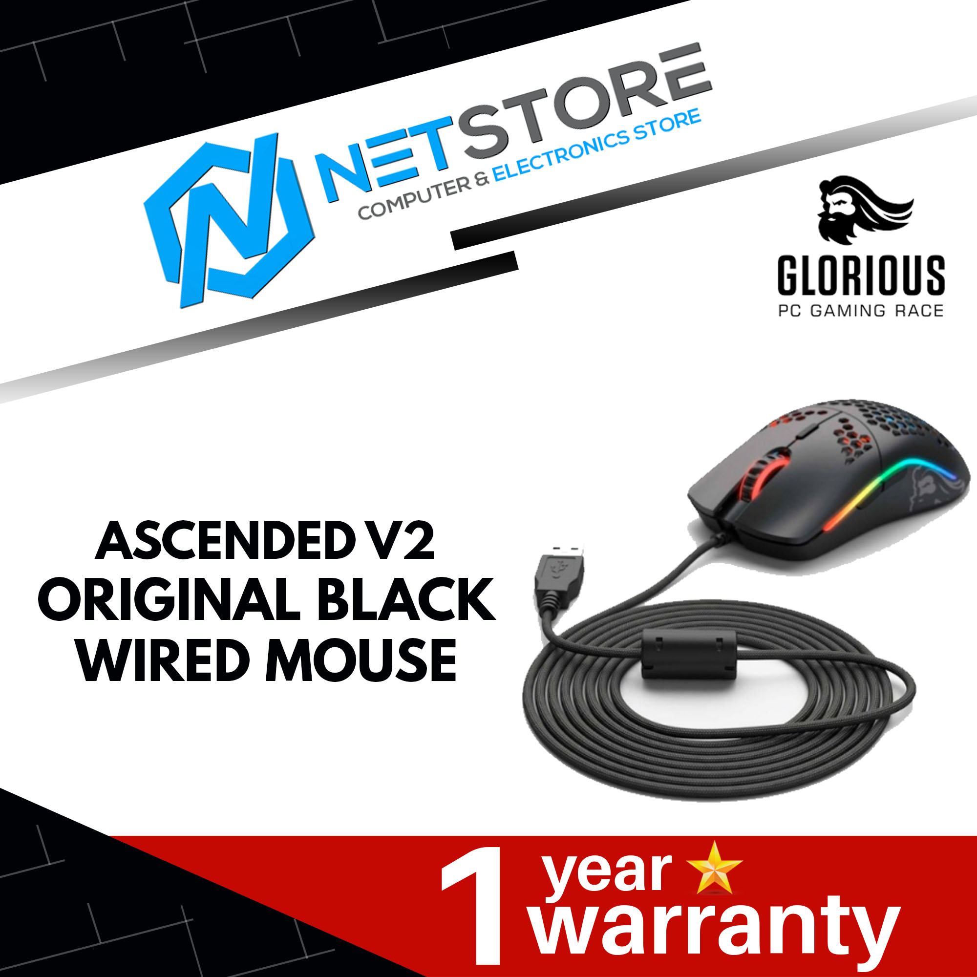 GLORIOUS ASCENDED V2 CABLE ORIGINAL BLACK WIRED MOUSE - G-ASC-BLACK