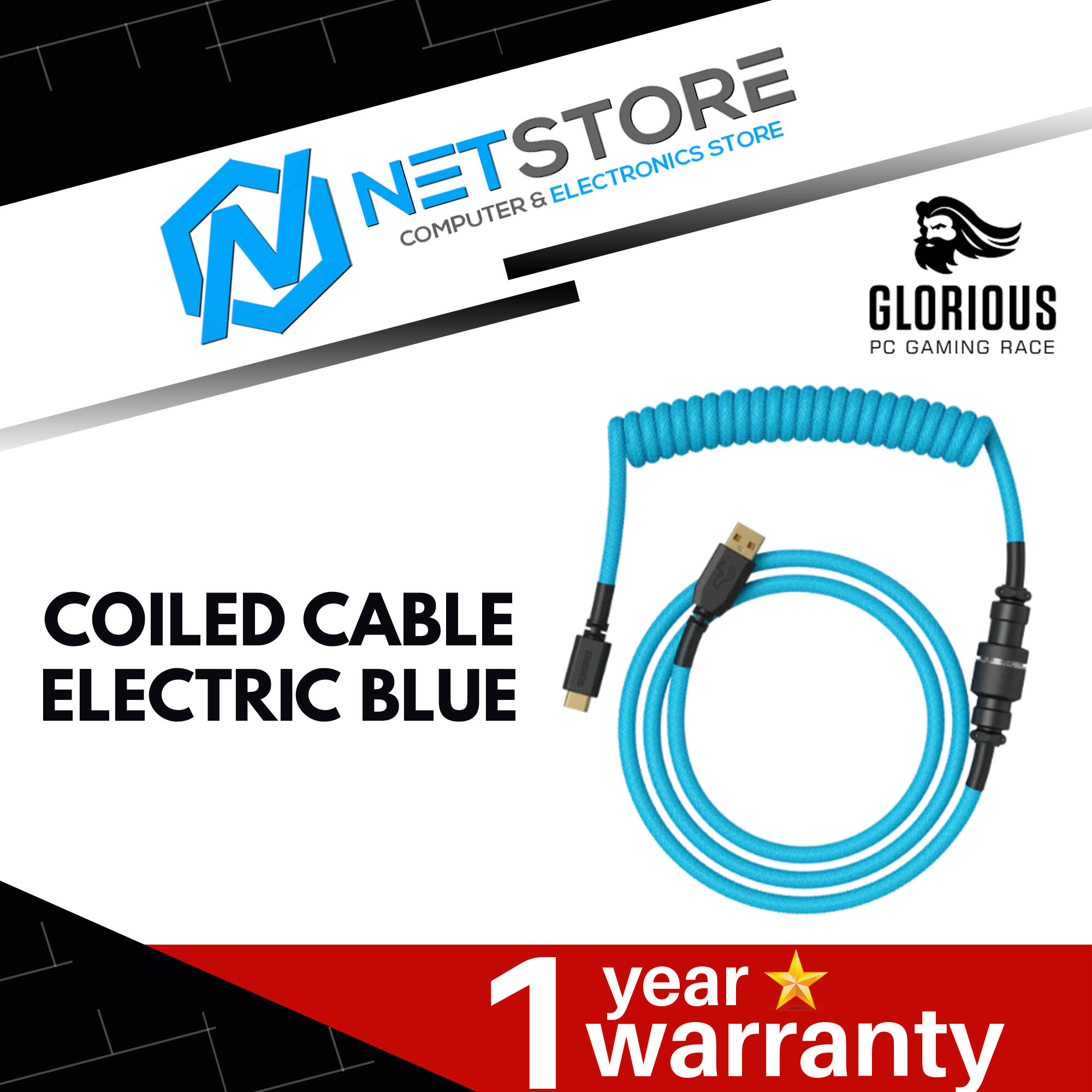 GLORIOUS COILED CABLE - ELECTRIC BLUE - GLO-CBL-COIL-EB