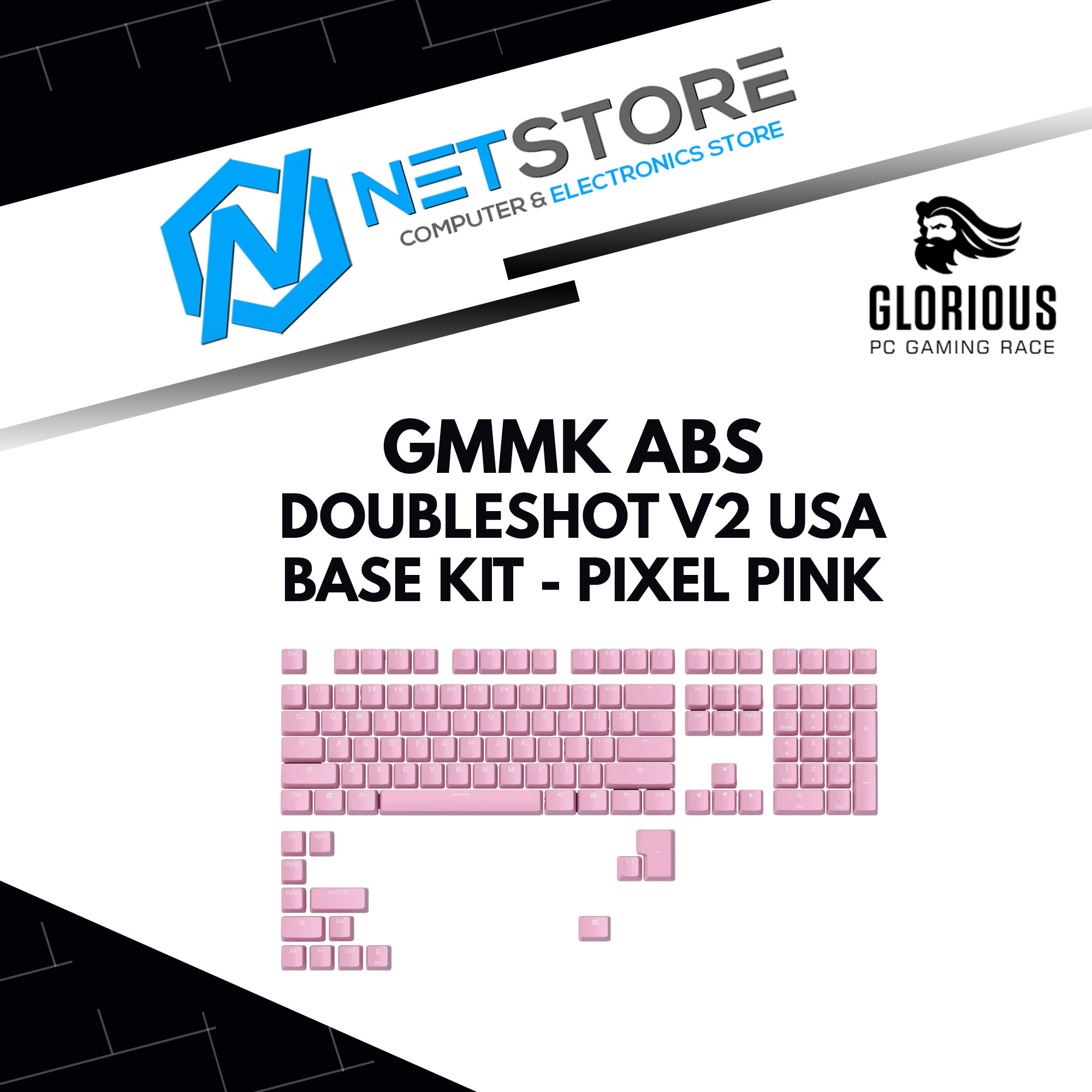 GLORIOUS GMMK ABS  DOUBLESHOT V2 USA BASE KIT - PIXEL PINK