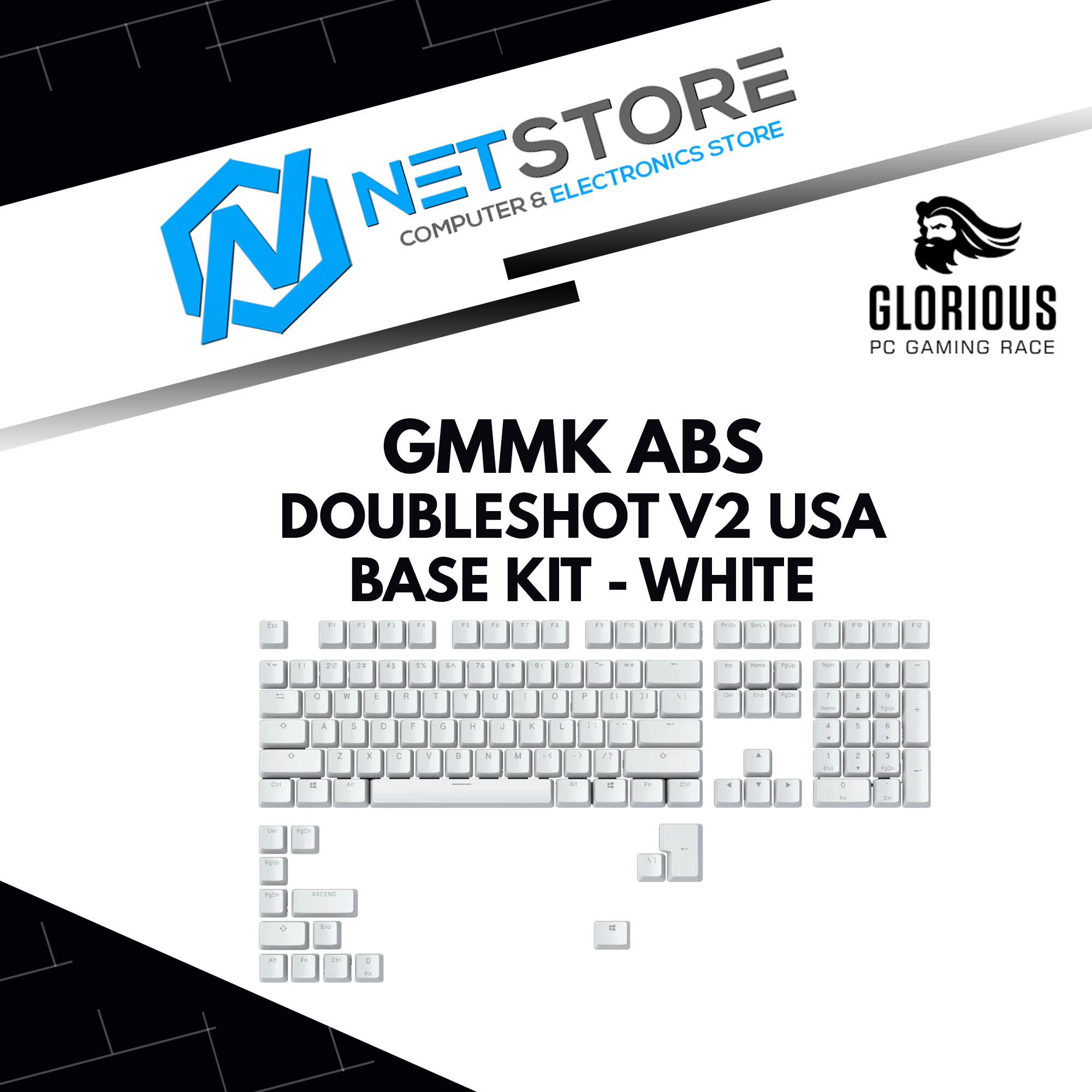 GLORIOUS GMMK ABS  DOUBLESHOT V2 USA BASE KIT - WHITE