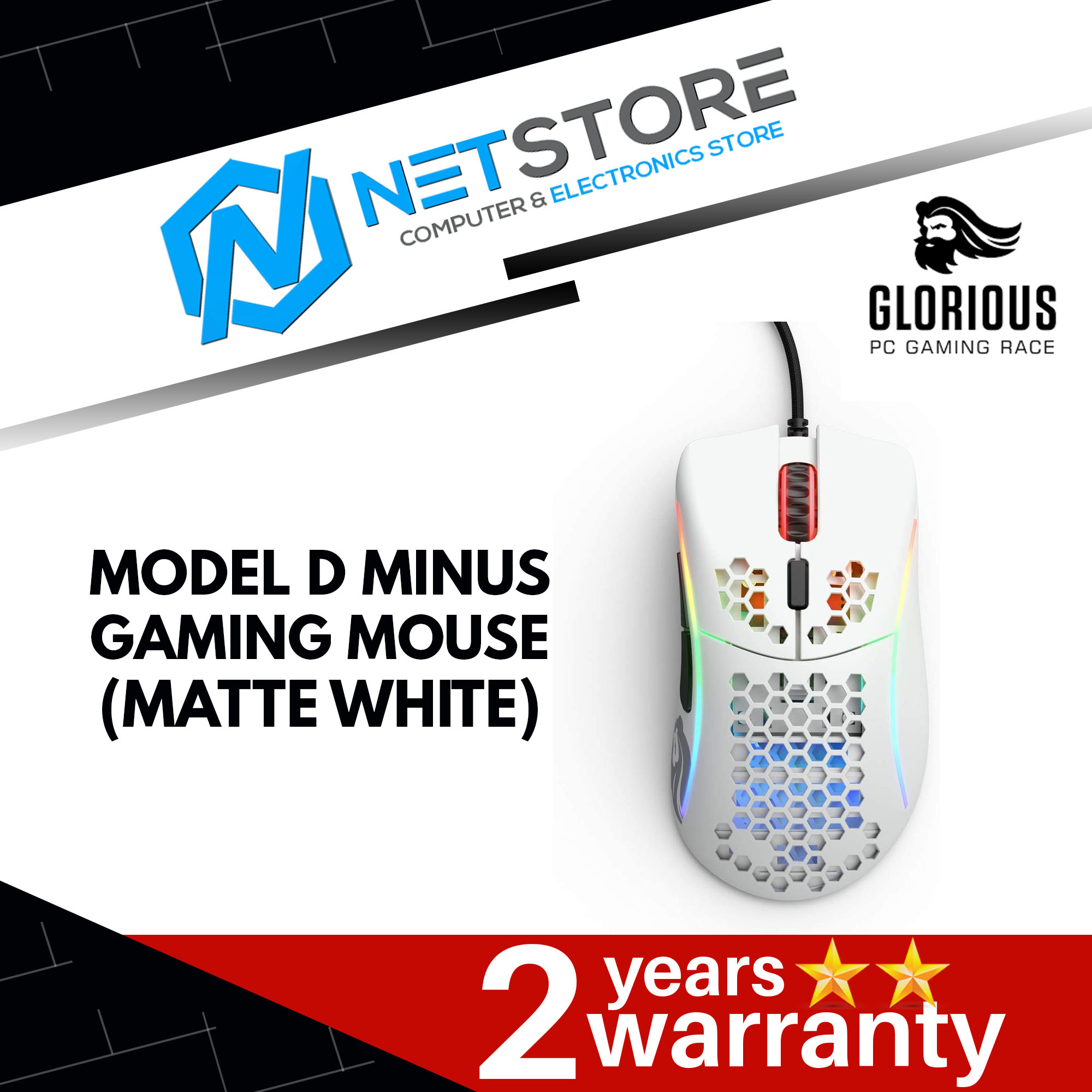 GLORIOUS MODEL D MINUS GAMING MOUSE (MATTE WHITE) - GLO-MS-DM-MW
